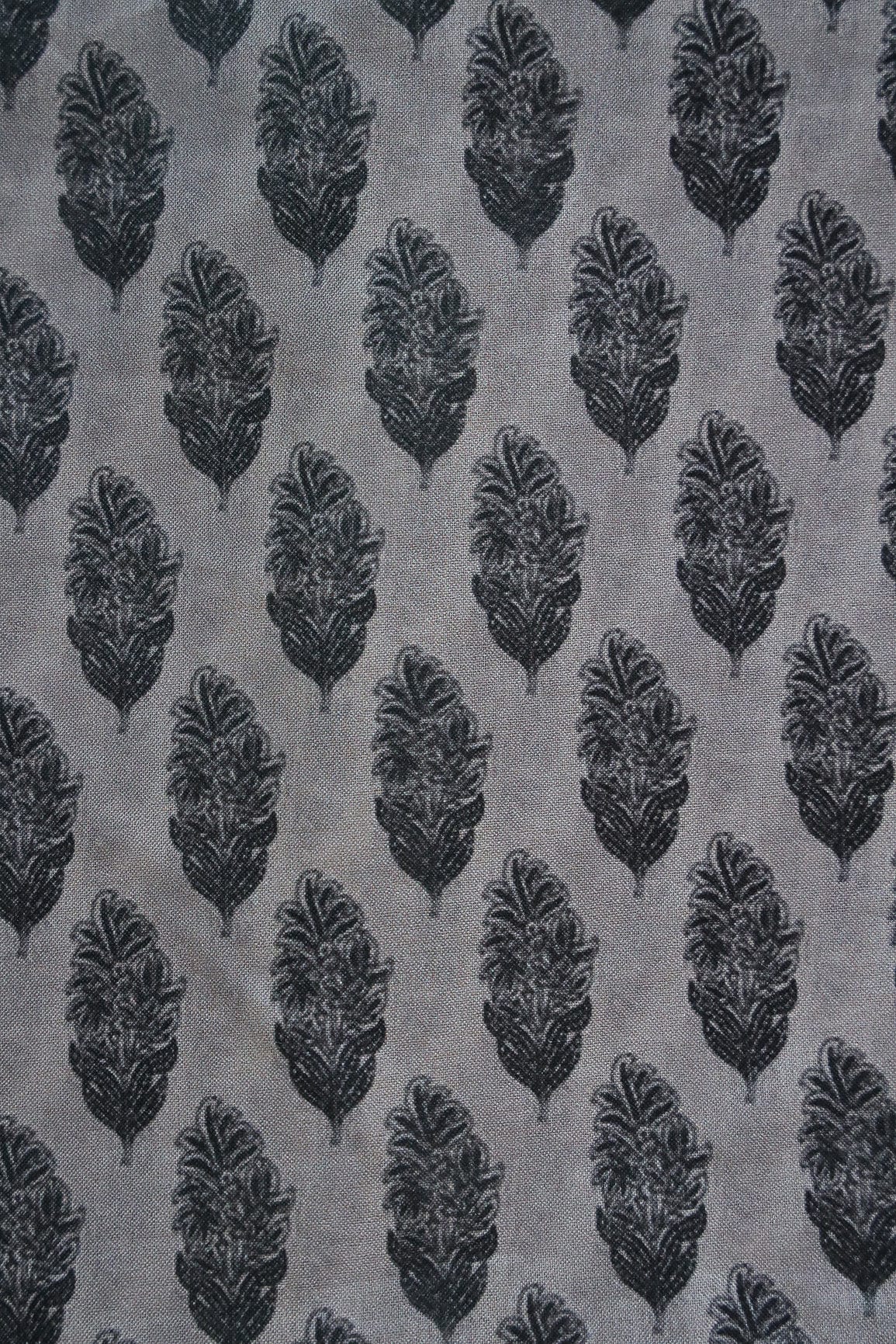 Floral Motif Digital Print Design on Grey Tussar Silk Fabric - doeraa