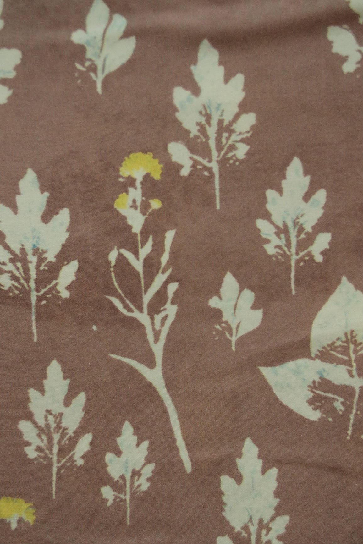 Floral Motif Digital Print Design on Light Brown Linen Satin Fabric - doeraa