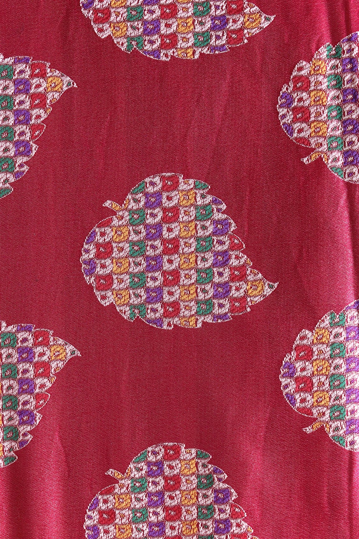 Fuchsia Leafy Silk Satin Jute Banarasi Jacquard Fabric - doeraa