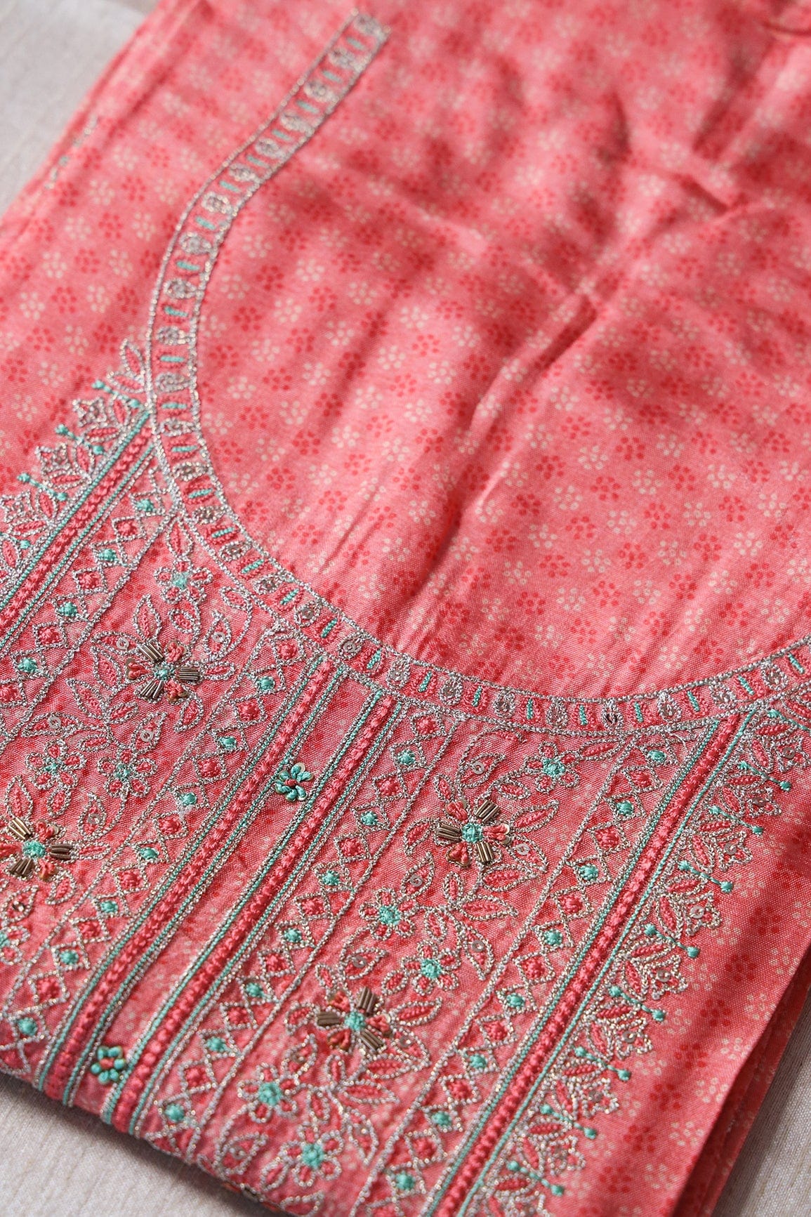 Gajri Pink Semi Stitched Pure Dola Silk Suit Set (3 piece) - doeraa