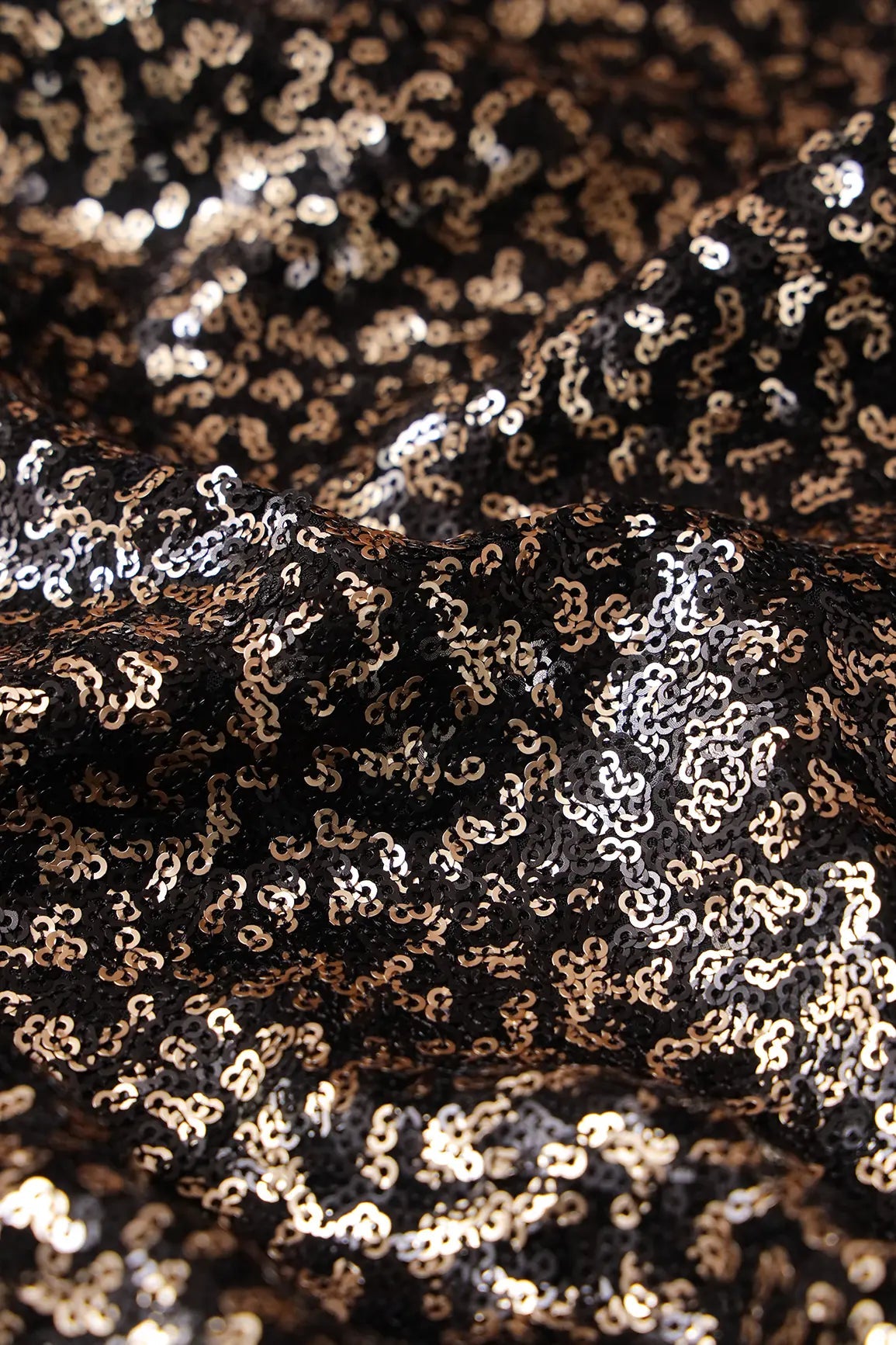 Gold And Black Sequins All Over Embroidery On Black Viscose Georgette Fabric - doeraa