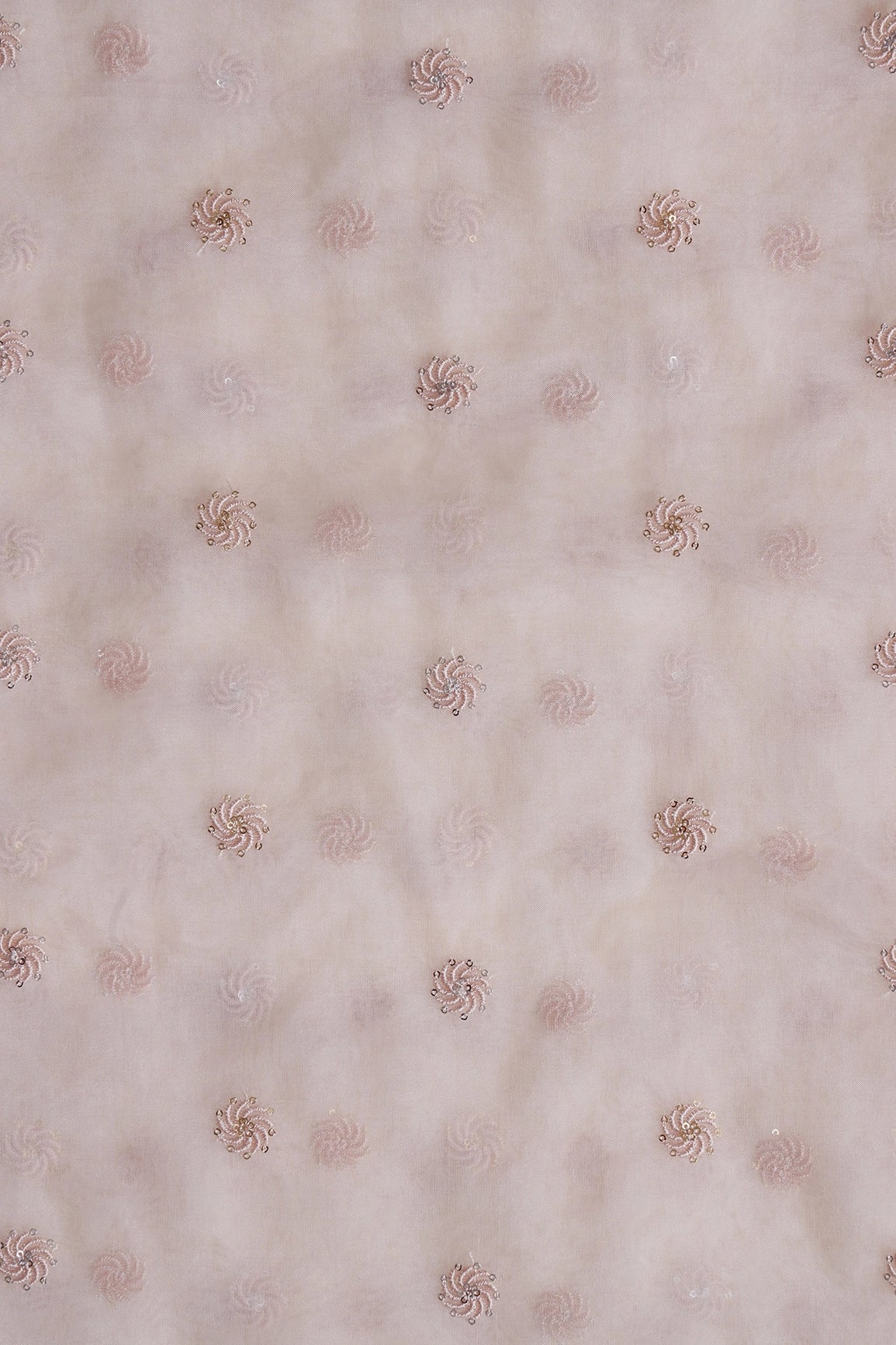 Gold And Silver Sequins Beautiful Small Motif Embroidery Work On Pastel Peach Organza Fabric - doeraa