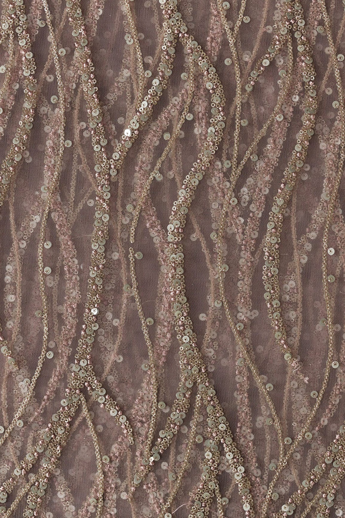 Gold Silver Sequins Blue Thread Embroidery Soft Net Fabric