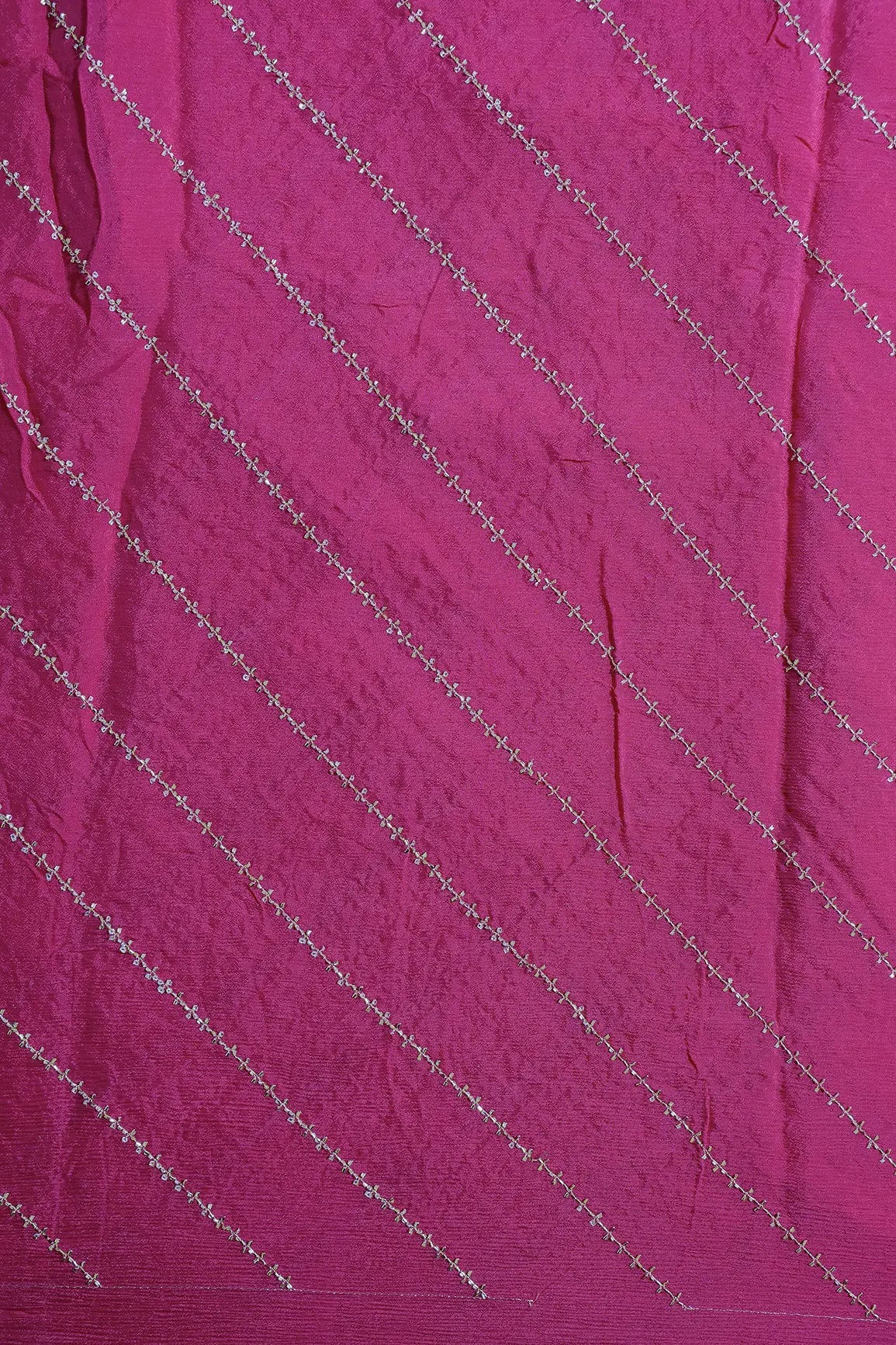 Gold Beads Cut Dana Stripes Embroidery Work On Rani Chinnon Chiffon Fabric - doeraa