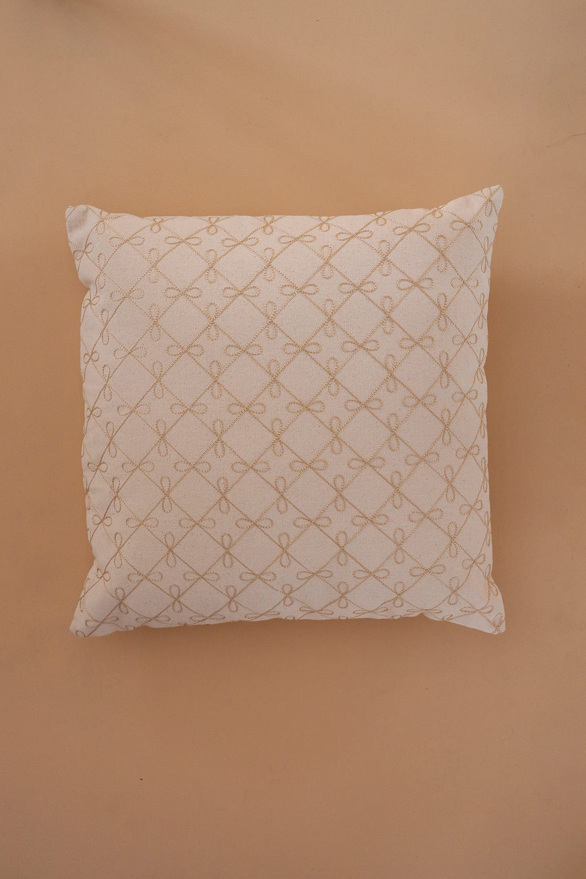 Gold Embroidery on off white cotton Cushion Cover (16*16 inches) - doeraa