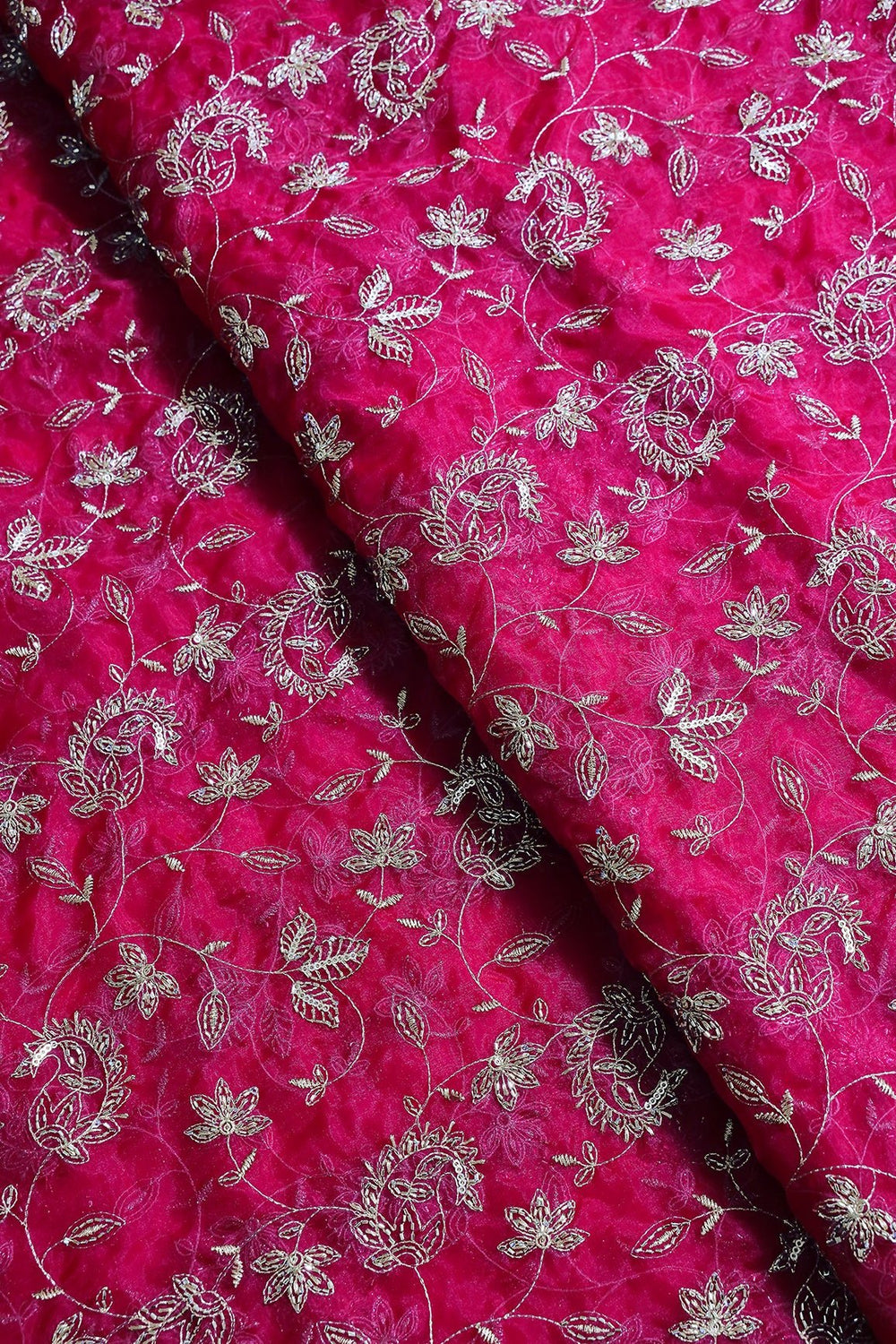 Gold Sequins & Beads With Zari Floral Leafy Paisley Embroidery Work On