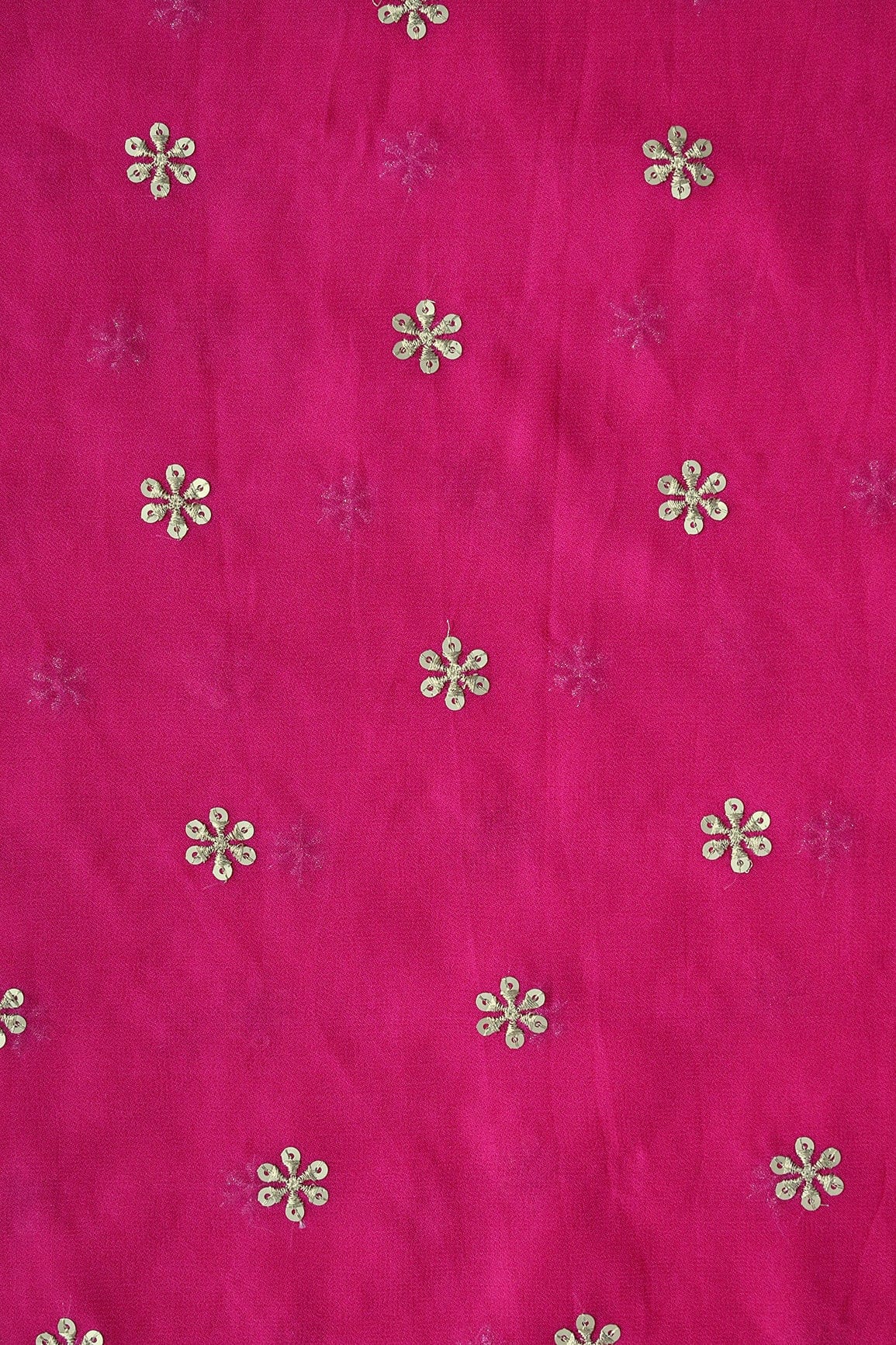 Gold Sequins With Gold Zari Beautiful Small Motif Embroidery On Fuchsia Viscose Georgette Fabric - doeraa