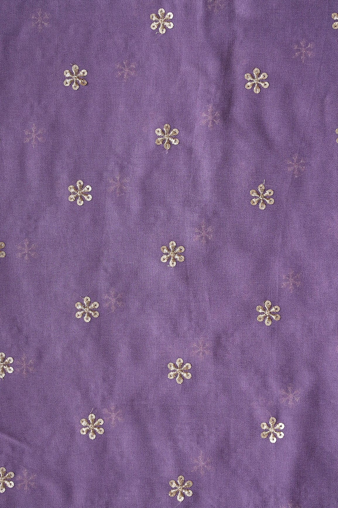 Gold Sequins With Gold Zari Beautiful Small Motif Embroidery On Viola Purple Viscose Georgette Fabric - doeraa