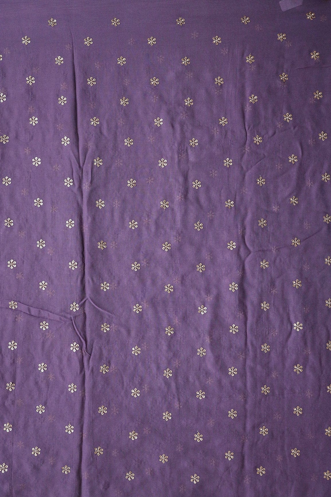 Gold Sequins With Gold Zari Beautiful Small Motif Embroidery On Viola Purple Viscose Georgette Fabric - doeraa