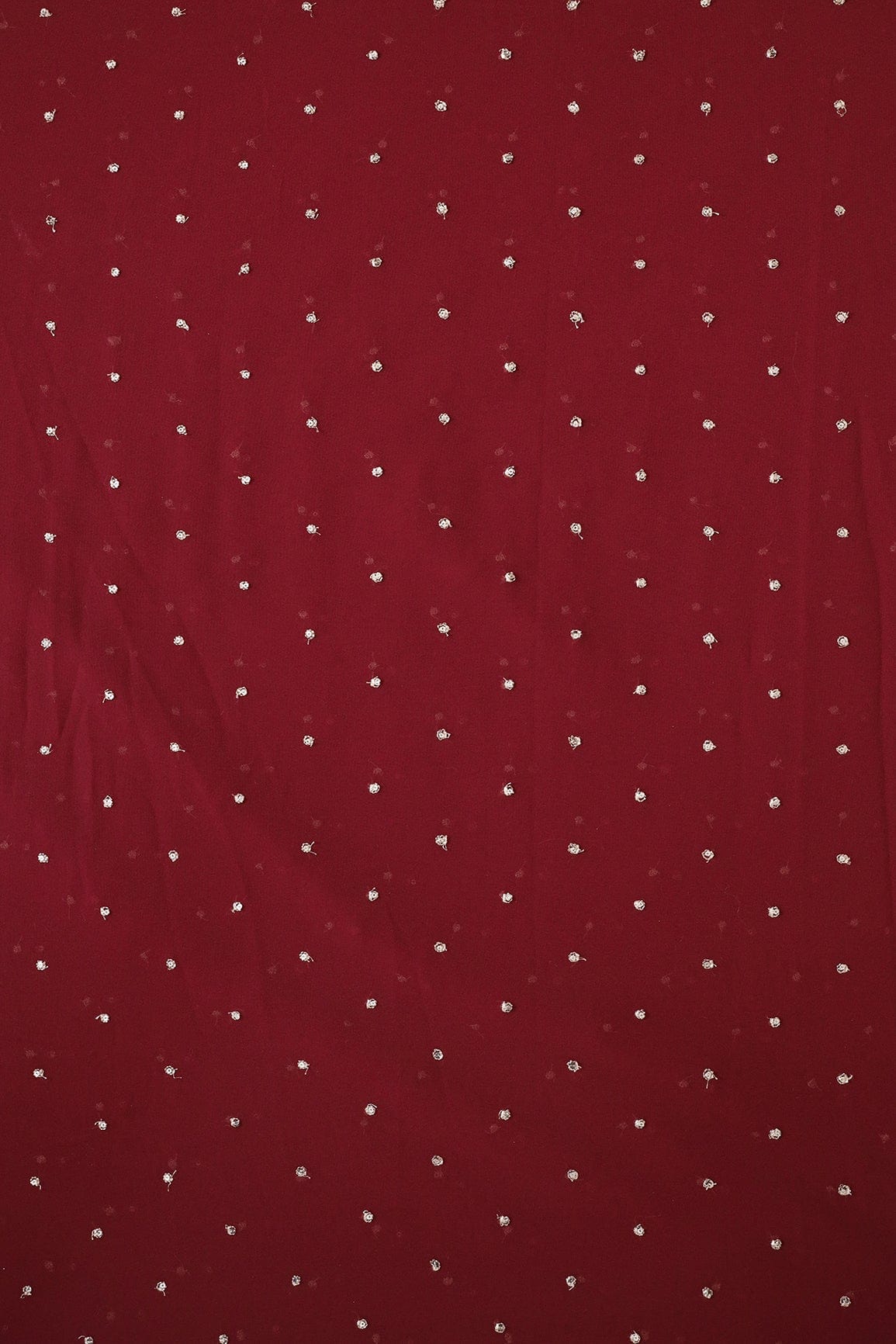 Gold Sequins With Gold Zari Small Motif Embroidery Work On Dark Maroon Georgette Fabric - doeraa