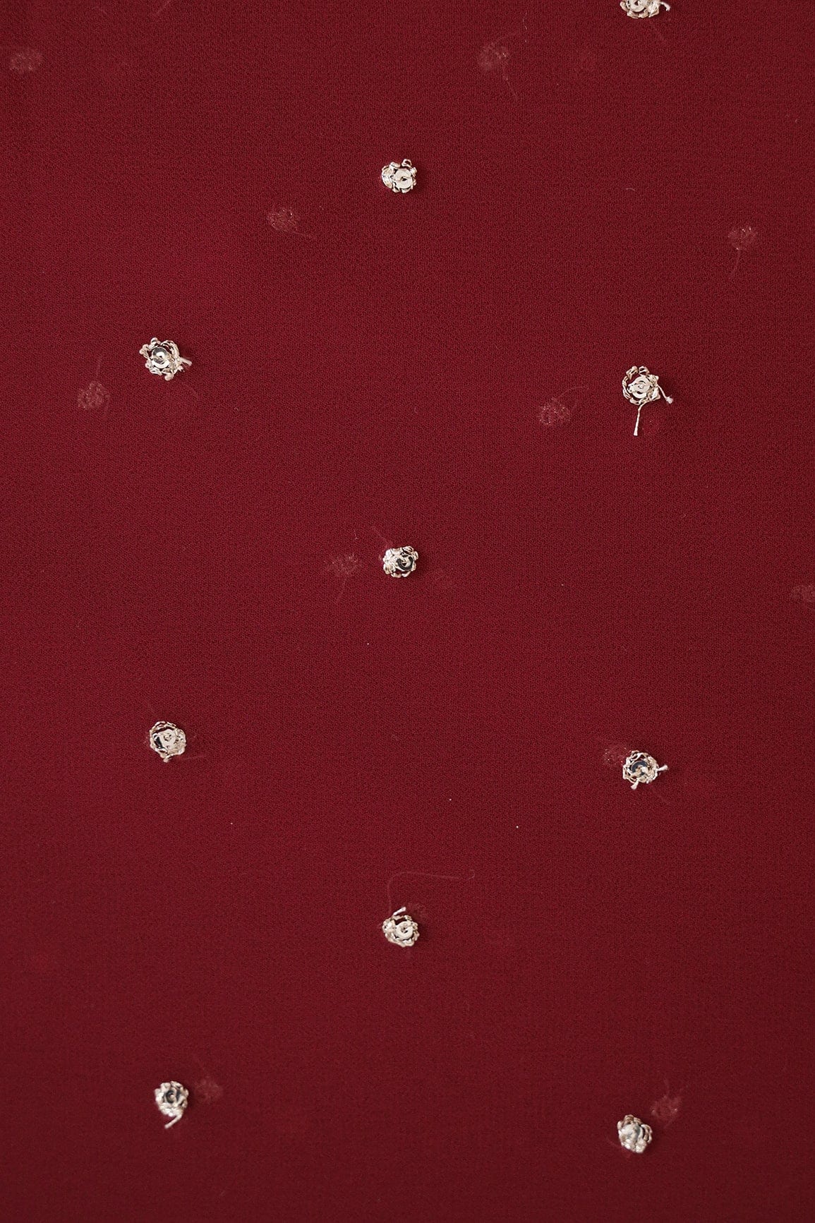 Gold Sequins With Gold Zari Small Motif Embroidery Work On Dark Maroon Georgette Fabric - doeraa