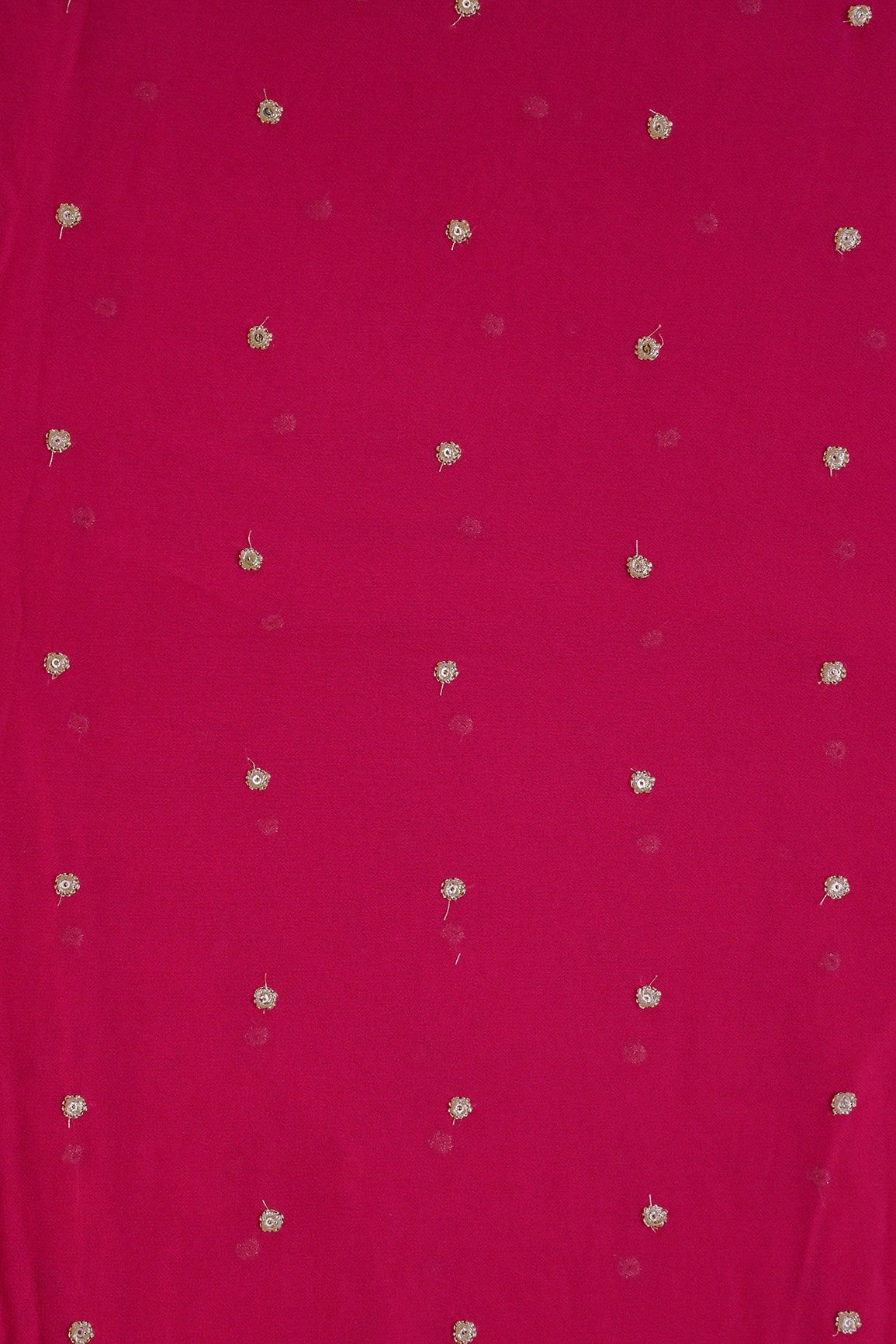 Gold Sequins With Gold Zari Small Motif Embroidery Work On Fuchsia Georgette Fabric - doeraa
