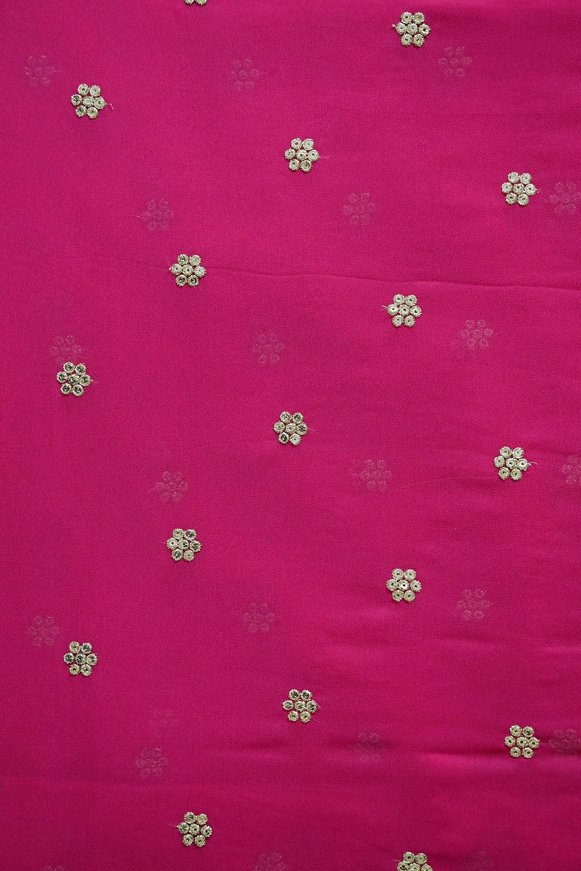 Gold Sequins With Gold Zari Small Motif Embroidery Work On Fuchsia Georgette Fabric - doeraa