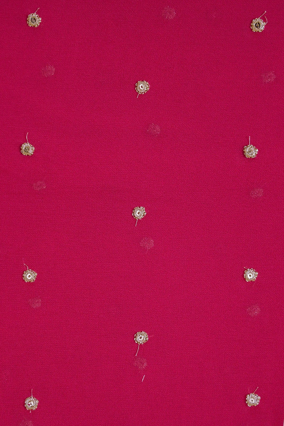 Gold Sequins With Gold Zari Small Motif Embroidery Work On Fuchsia Georgette Fabric - doeraa