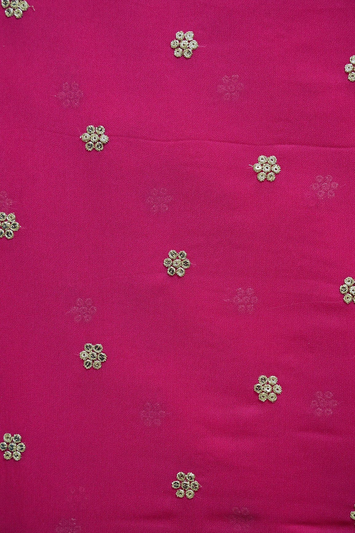 Gold Sequins With Gold Zari Small Motif Embroidery Work On Fuchsia Georgette Fabric - doeraa