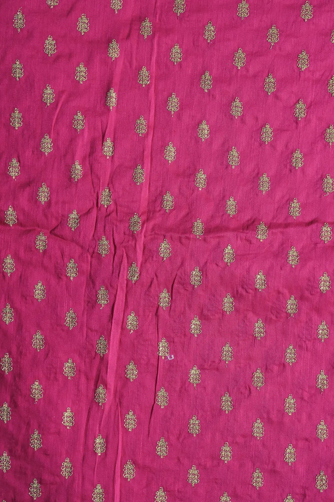 Gold Sequins With Gold Zari Small Motif Embroidery Work On Fuchsia Raw Silk Fabric - doeraa