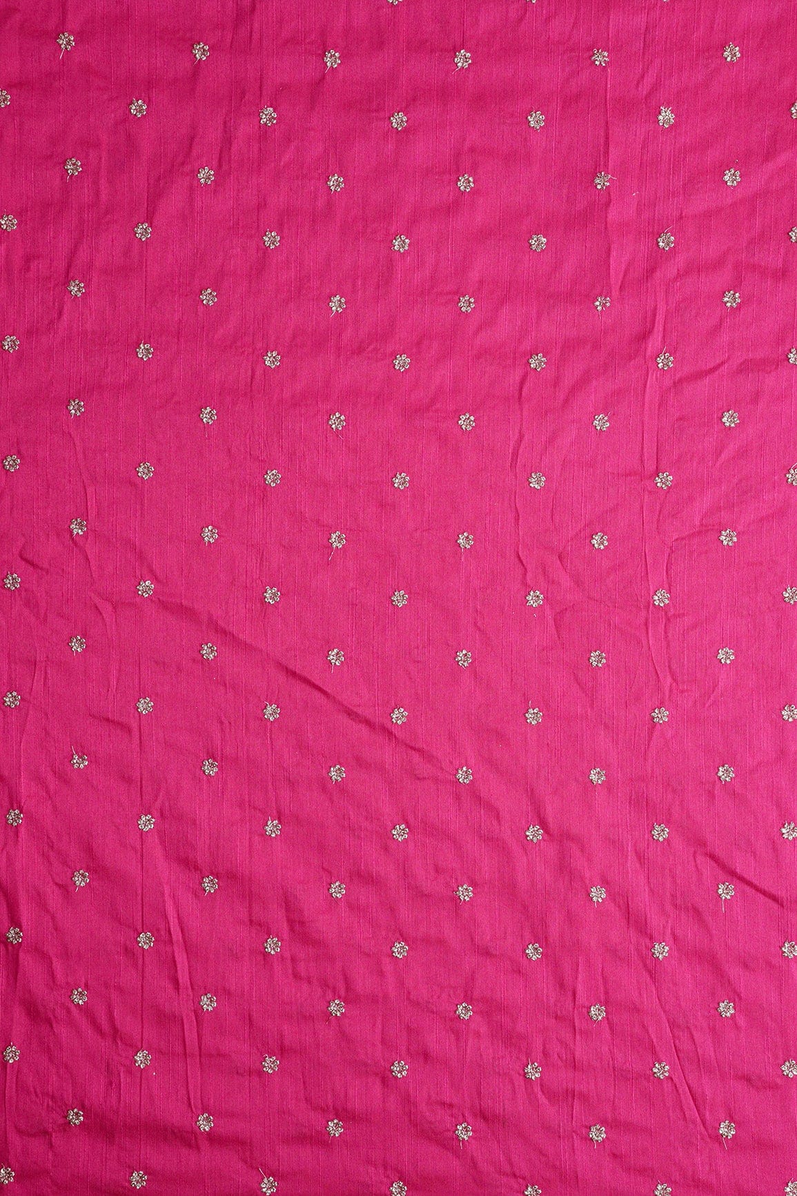 Gold Sequins With Gold Zari Small Motif Embroidery Work On Fuchsia Raw Silk Fabric - doeraa