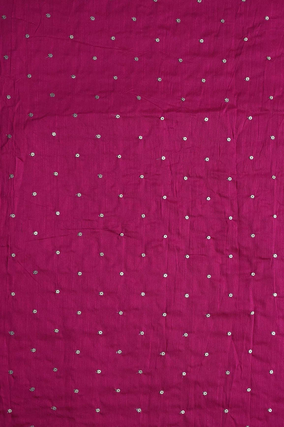 Gold Sequins With Gold Zari Small Motif Embroidery Work On Fuchsia Raw Silk Fabric - doeraa