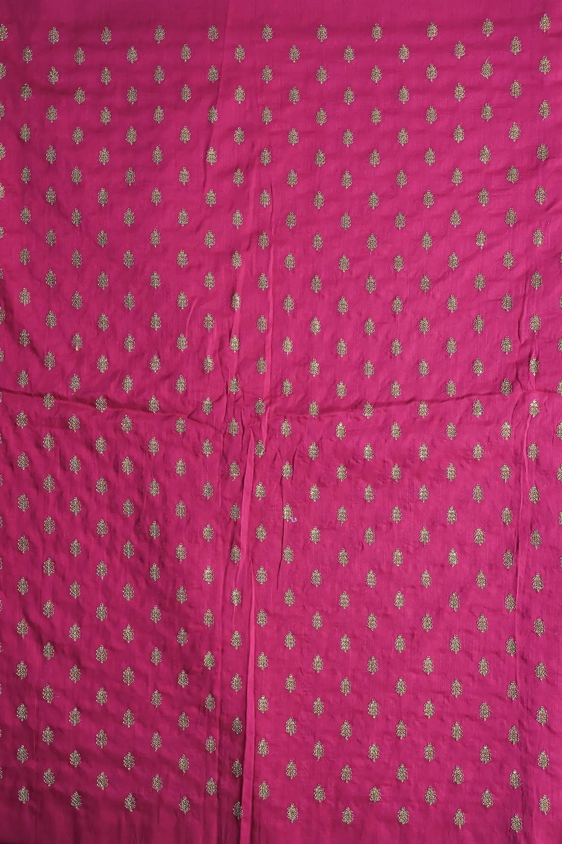 Gold Sequins With Gold Zari Small Motif Embroidery Work On Fuchsia Raw Silk Fabric - doeraa