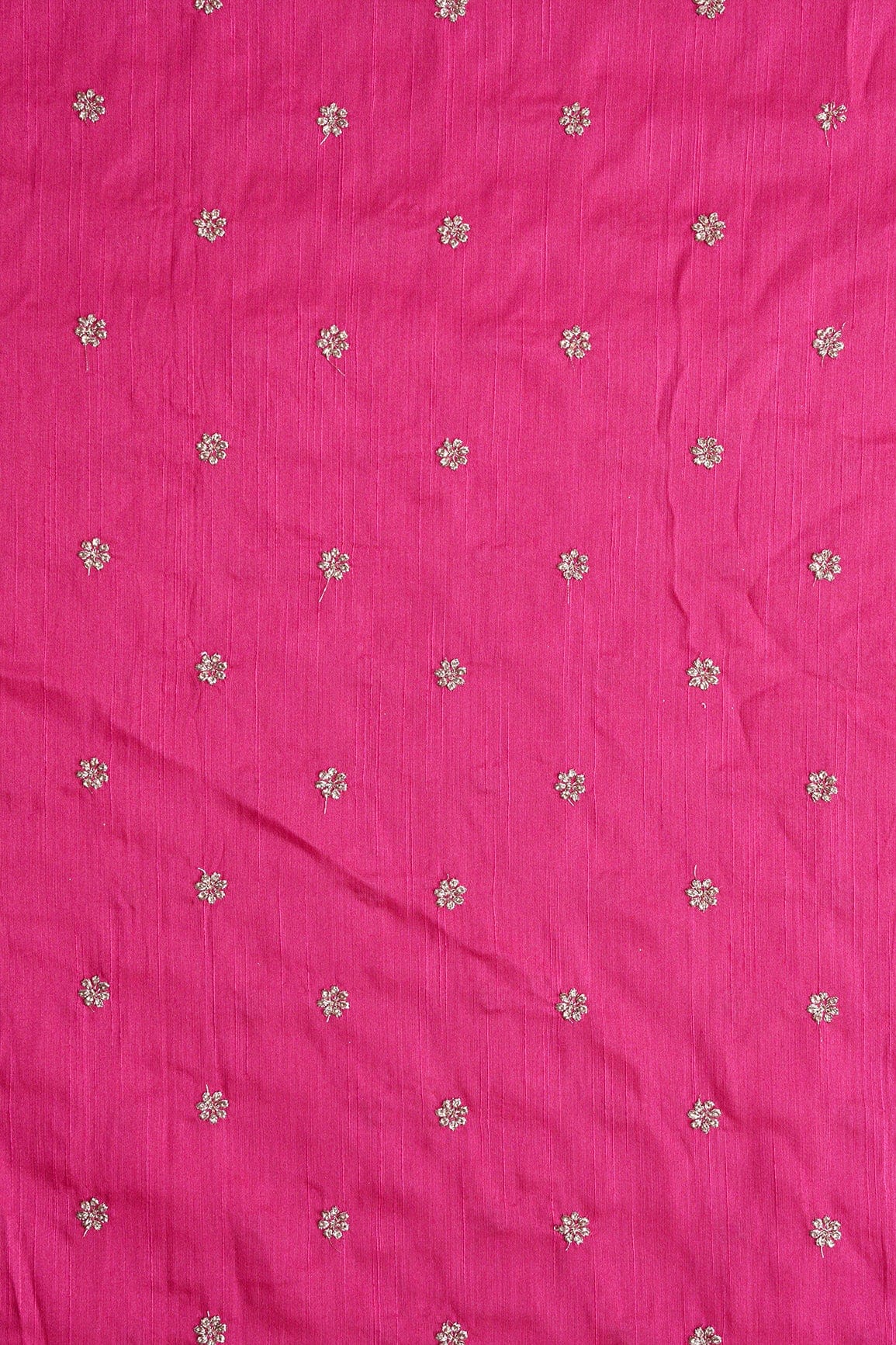 Gold Sequins With Gold Zari Small Motif Embroidery Work On Fuchsia Raw Silk Fabric - doeraa