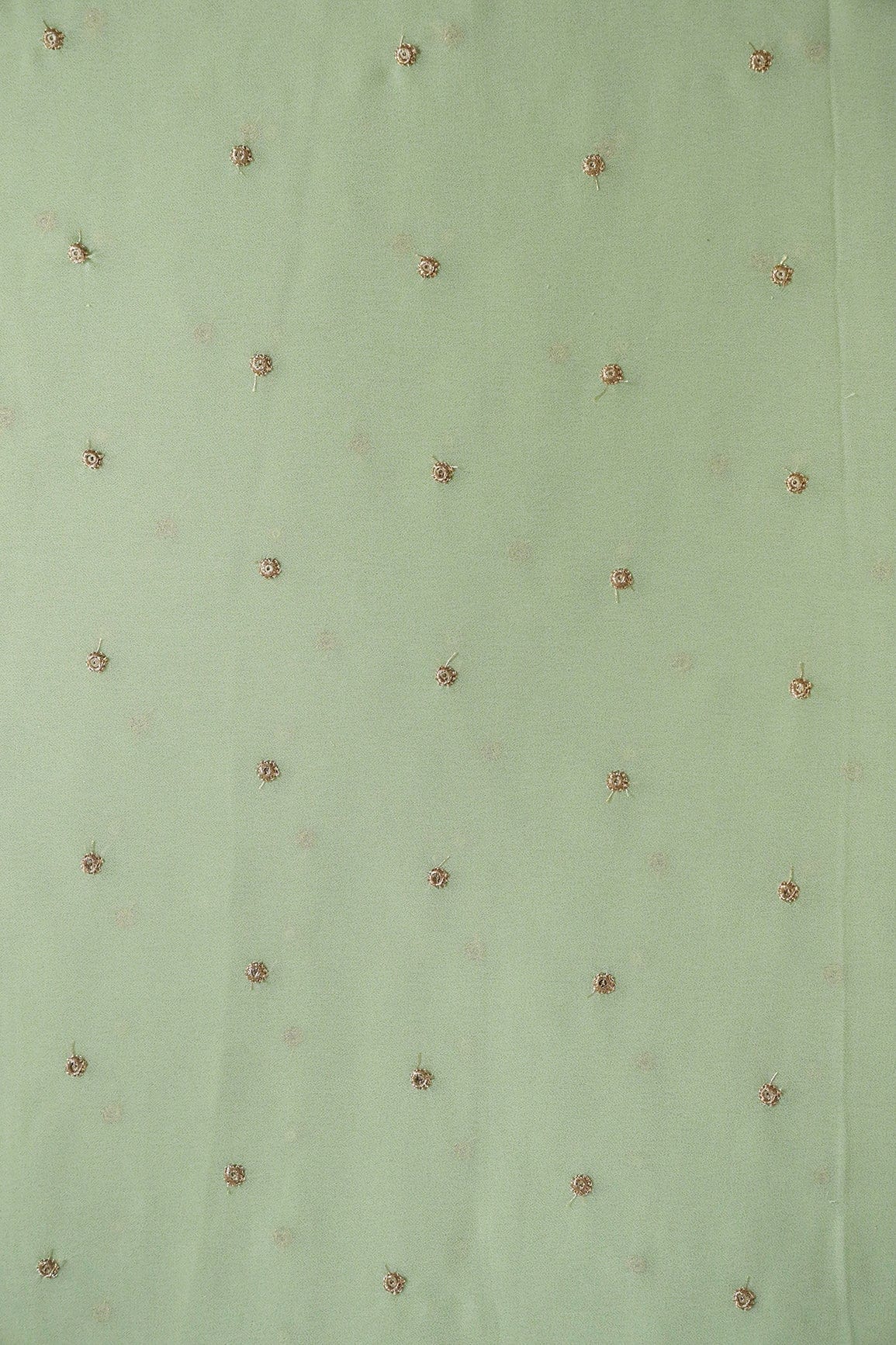 Gold Sequins With Gold Zari Small Motif Embroidery Work On Olive Georgette Fabric - doeraa