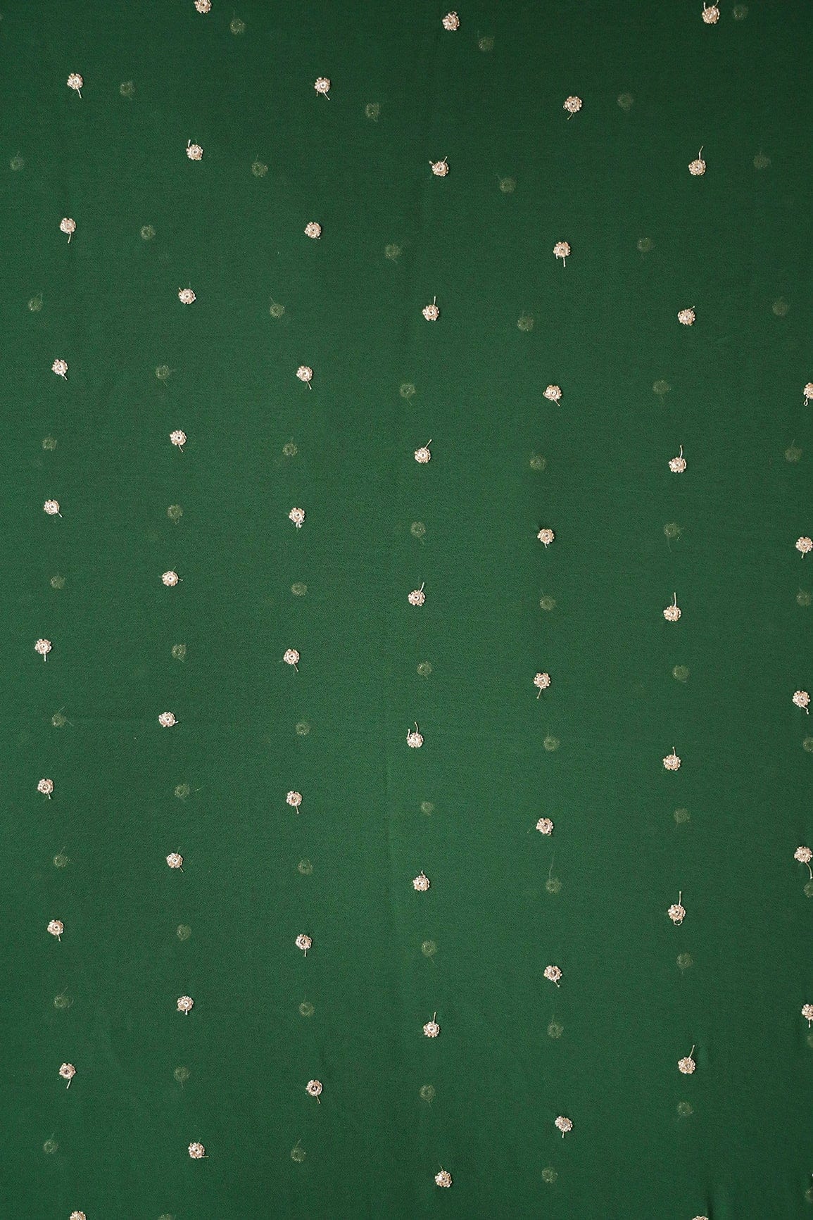 Gold Sequins With Gold Zari Small Motif Embroidery Work On Parrot Green Georgette Fabric - doeraa