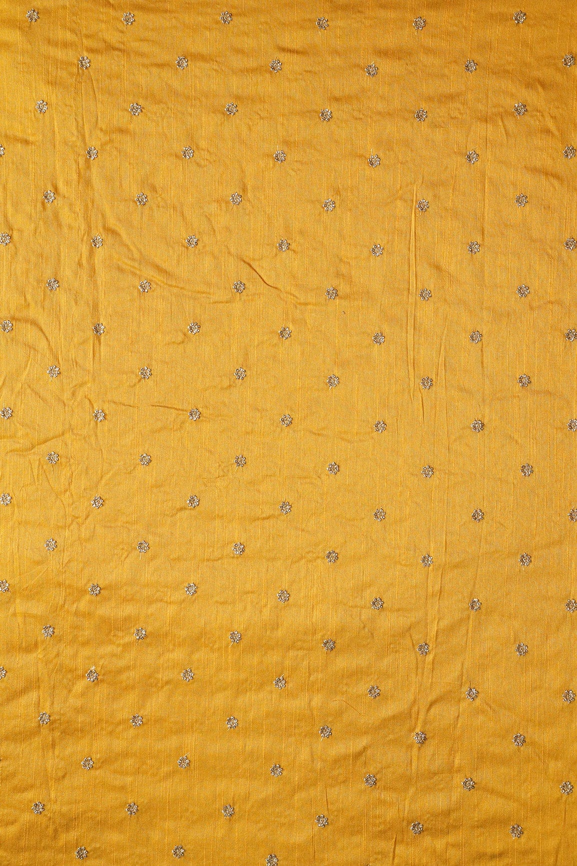 Gold Sequins With Gold Zari Small Motif Embroidery Work On Yellow Raw Silk Fabric - doeraa