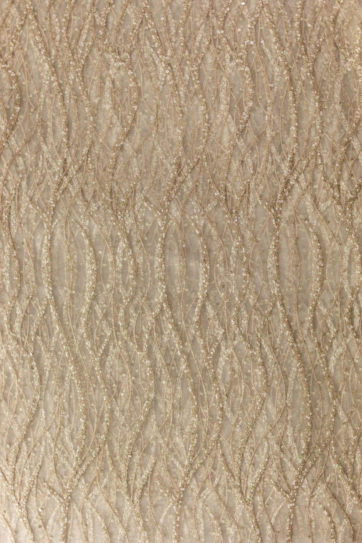 Gold Sequins With White Thread Embroidery On White Dyeable Soft Net Fabric - doeraa