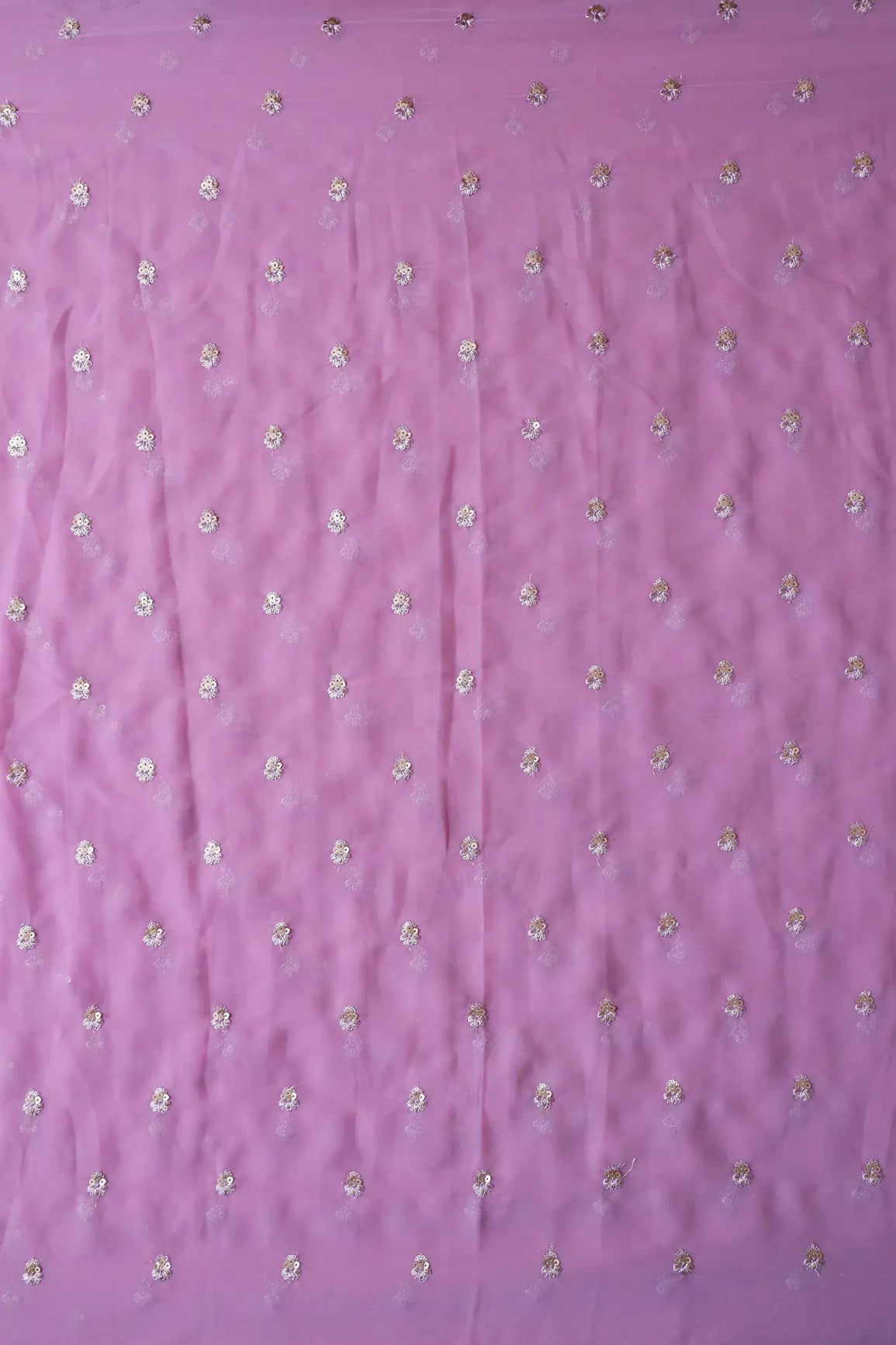 Gold Sequins With Zari Small Floral Booti Embroidery On Mauve Georgette Fabric - doeraa