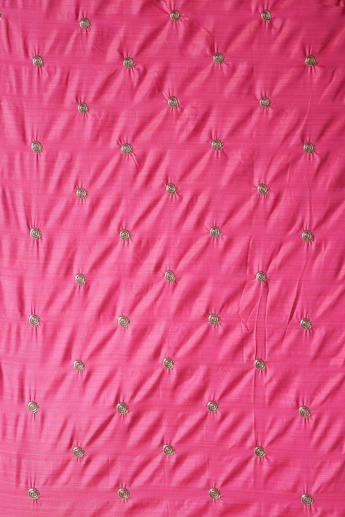 Gold Zari Small Motif Embroidery Work On Dark Pink Bamboo Silk Fabric - doeraa