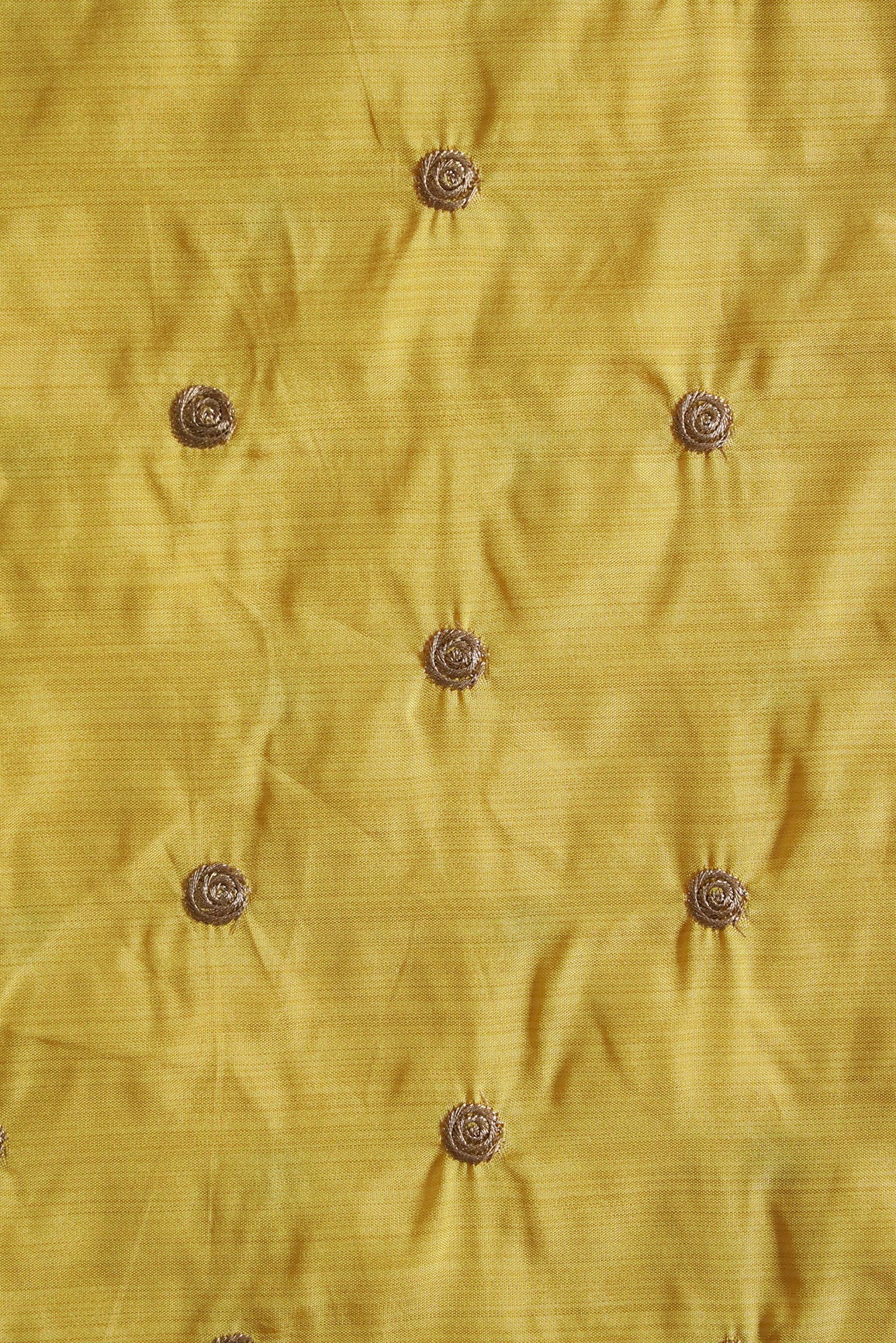 Gold Zari Small Motif Embroidery Work On Yellow Bamboo Silk Fabric - doeraa