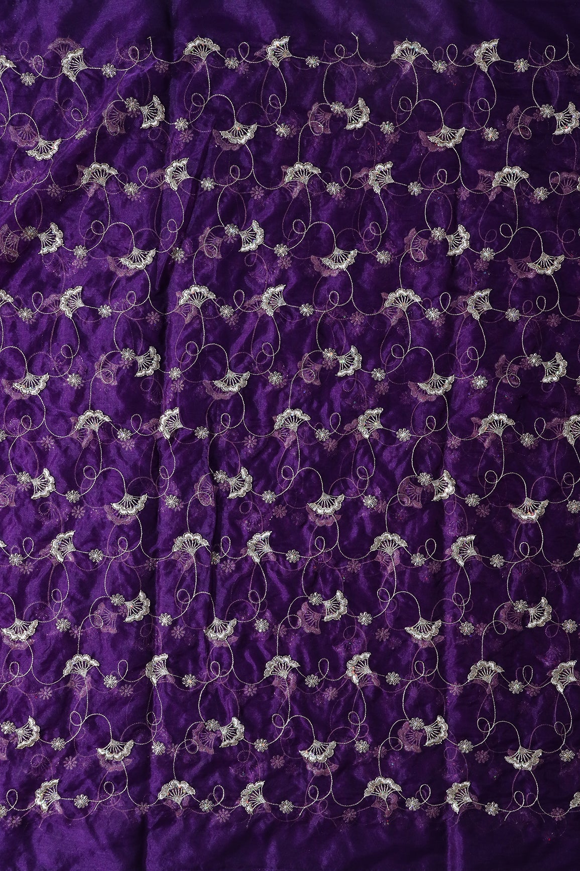 Gold Zari With Beads Beautiful Floral Embroidery On Purple Organza Fabric - doeraa
