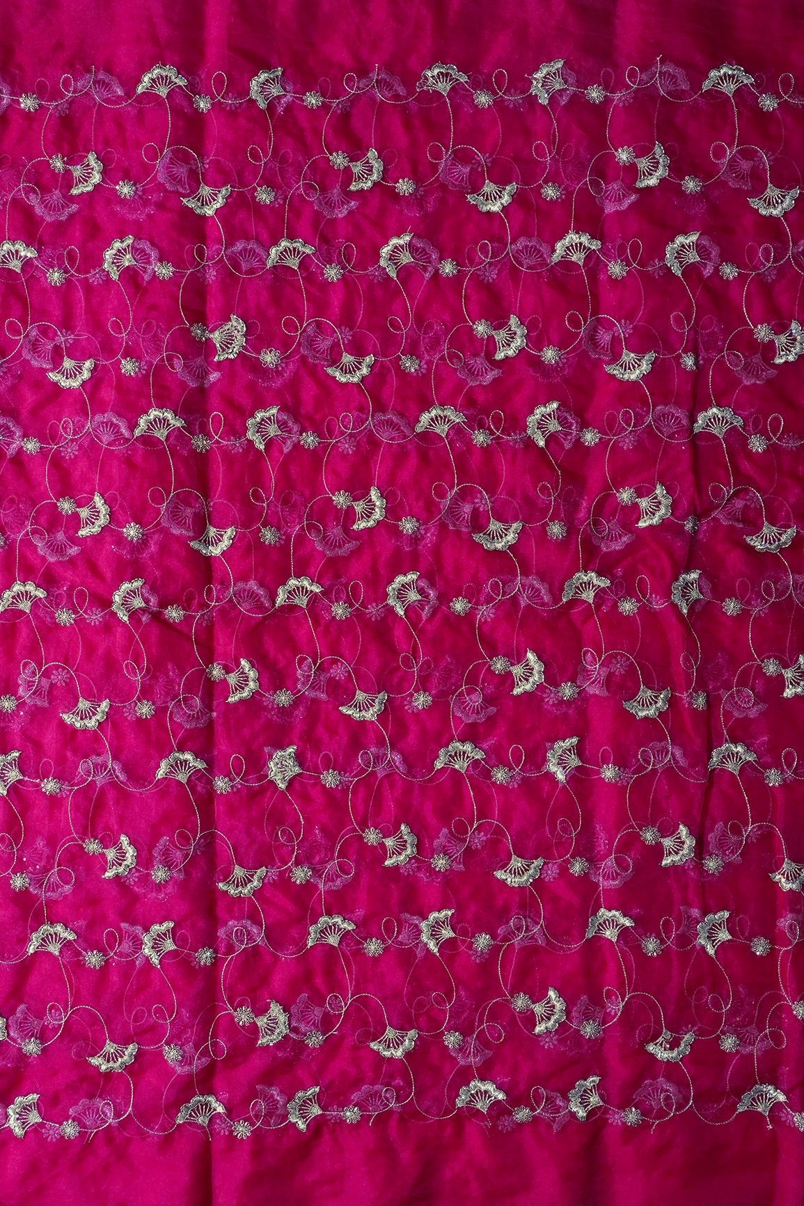 Gold Zari With Beads Beautiful Floral Embroidery On Rani Organza Fabric - doeraa