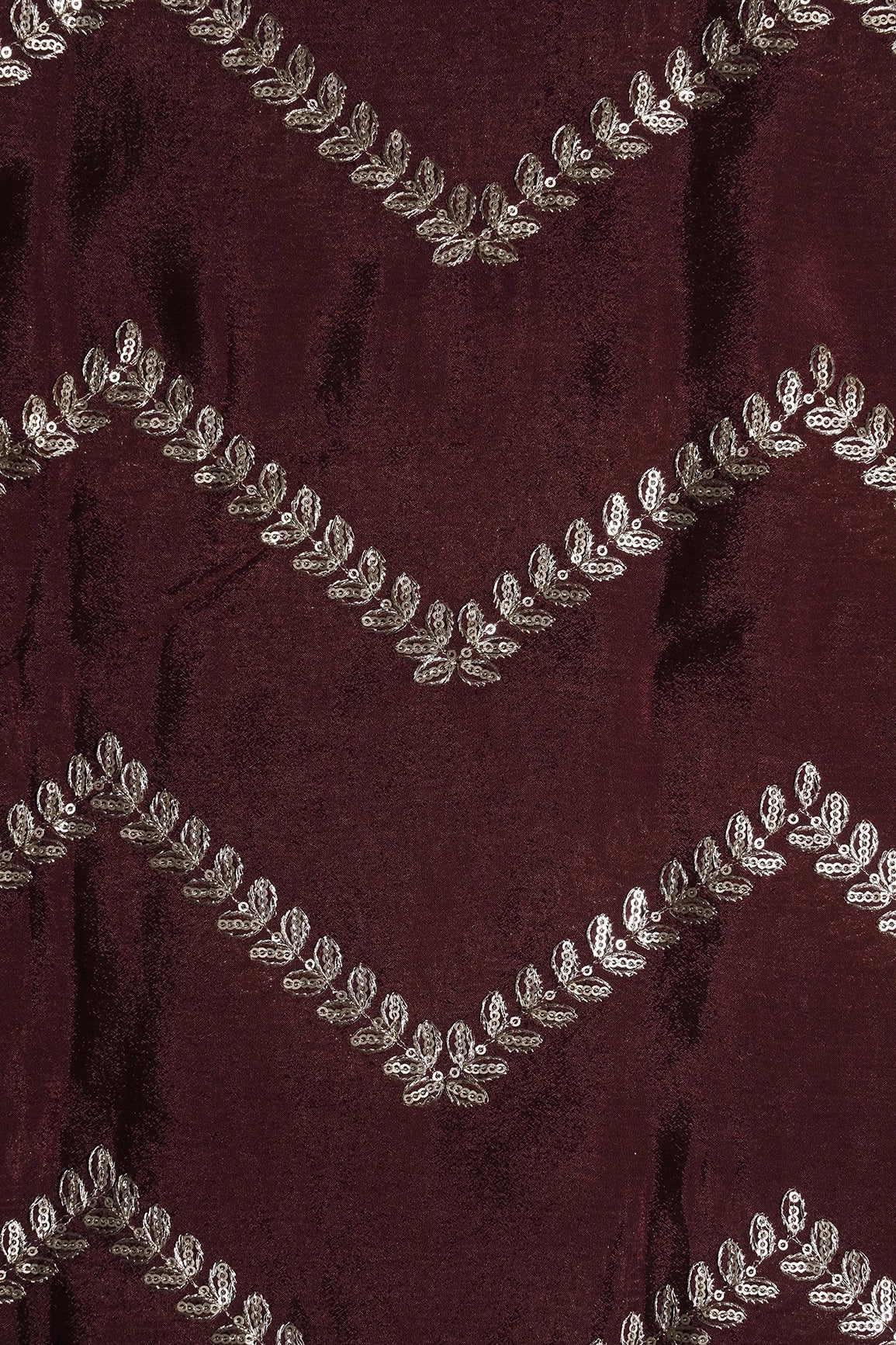 Gold Zari With Gold Sequins Chevron Embroidery Work On Maroon Chinnon Chiffon Fabric - doeraa