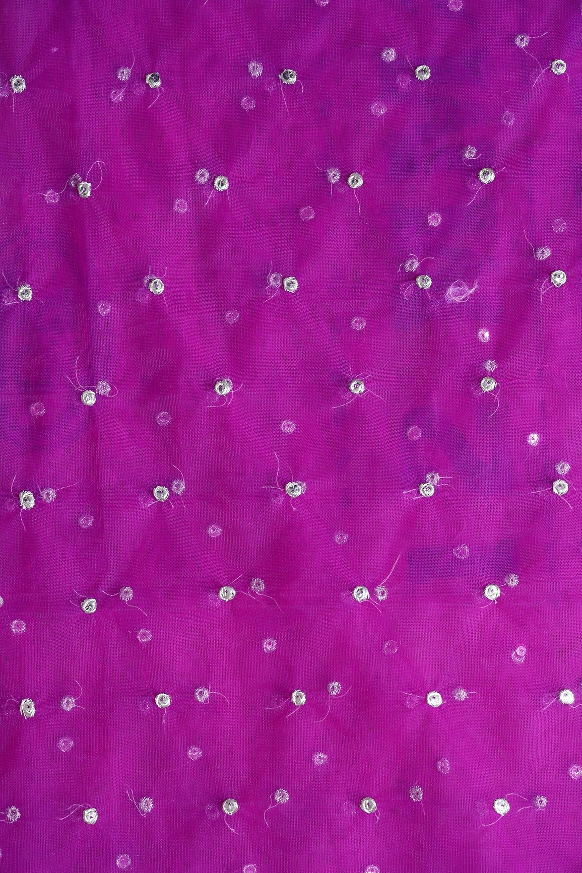 Gold Zari With Gold Sequins Small Motif Embroidery On Purple Soft Net Fabric - doeraa