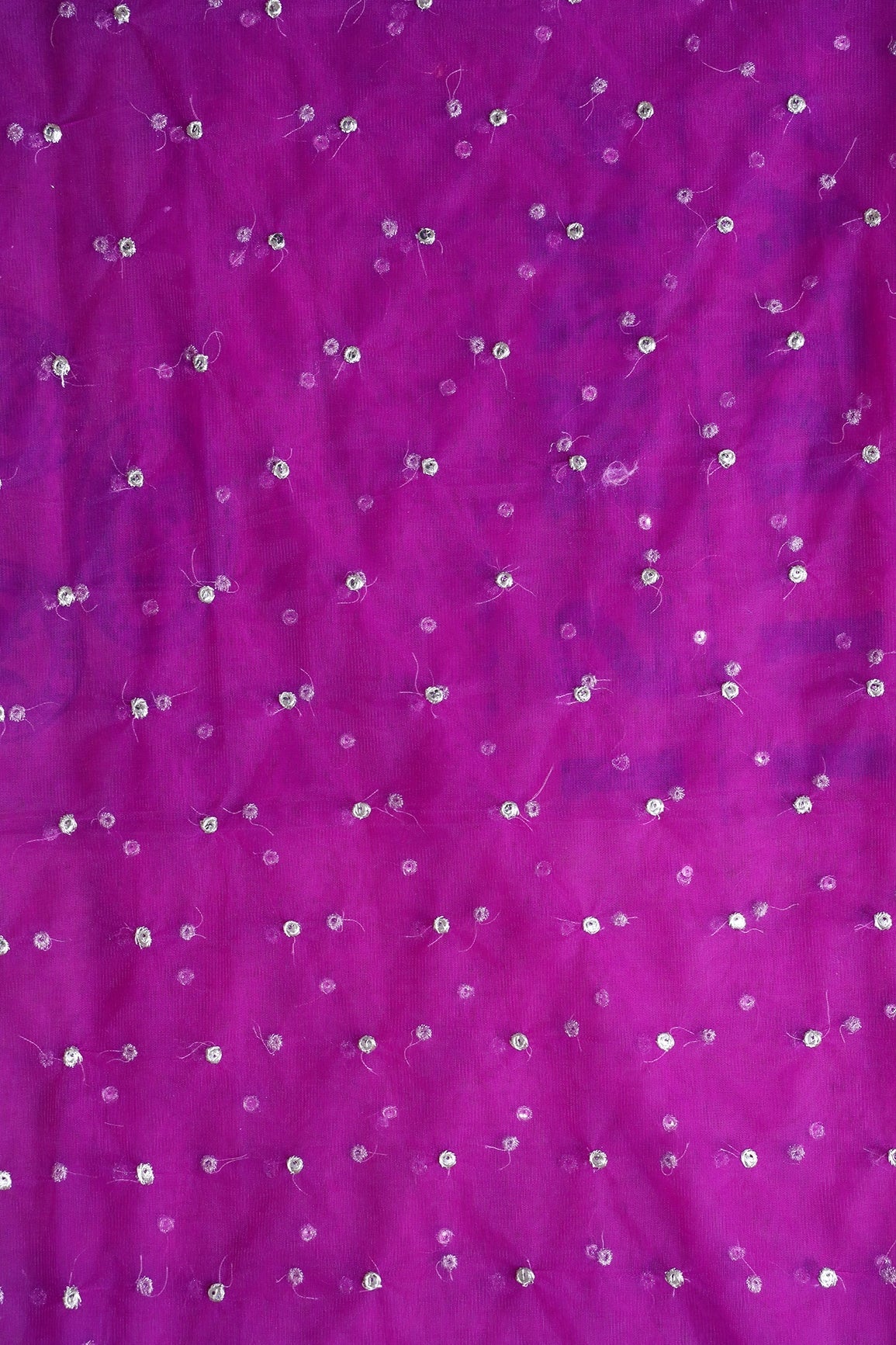 Gold Zari With Gold Sequins Small Motif Embroidery On Purple Soft Net Fabric - doeraa