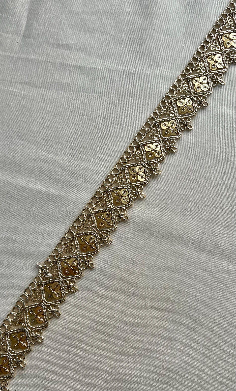 Gold Zari With Sequins Embroidered Geometric Lace (9 Meters) - doeraa