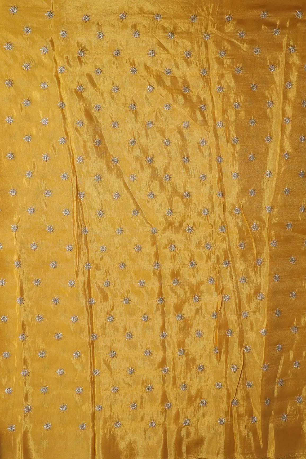 Gold Zari With Sequins Small Floral Booti Embroidery Work On Yellow Pure Viscose Zari Tissue Fabric - doeraa