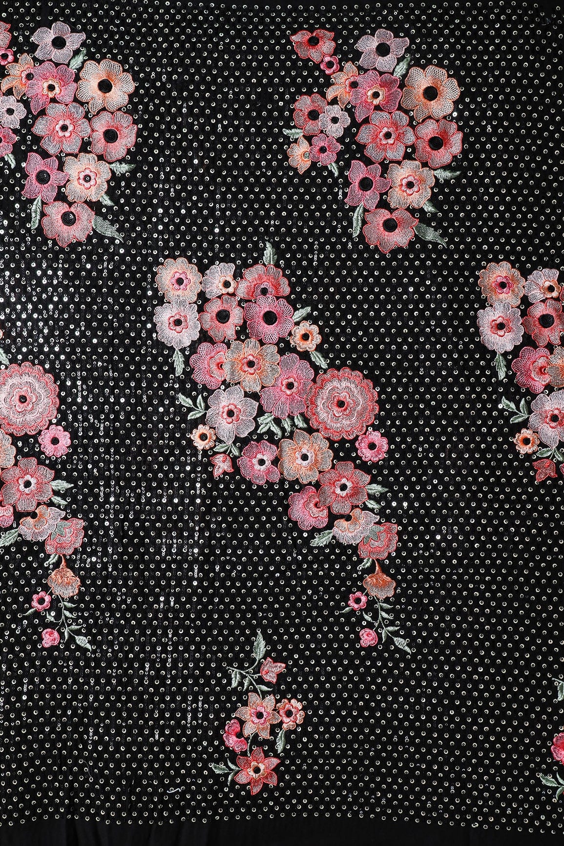 Gorgeous Multi Color Floral Embroidery With Sequins Work On Black Viscose Georgette Fabric - doeraa