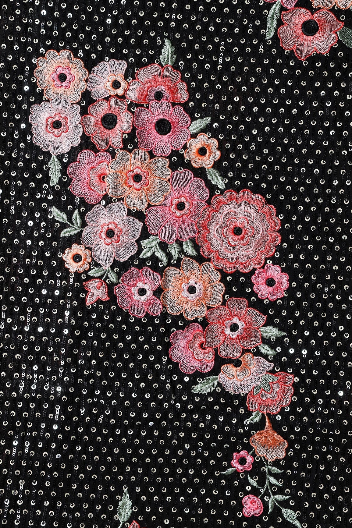 Gorgeous Multi Color Floral Embroidery With Sequins Work On Black Viscose Georgette Fabric - doeraa