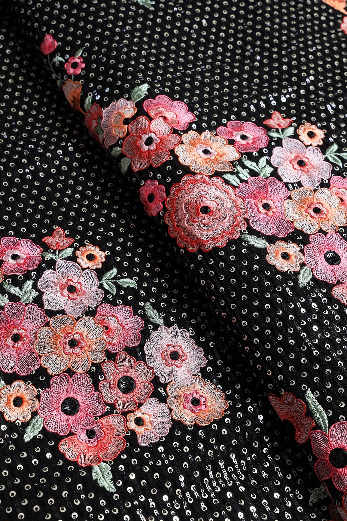 Gorgeous Multi Color Floral Embroidery With Sequins Work On Black Viscose Georgette Fabric - doeraa