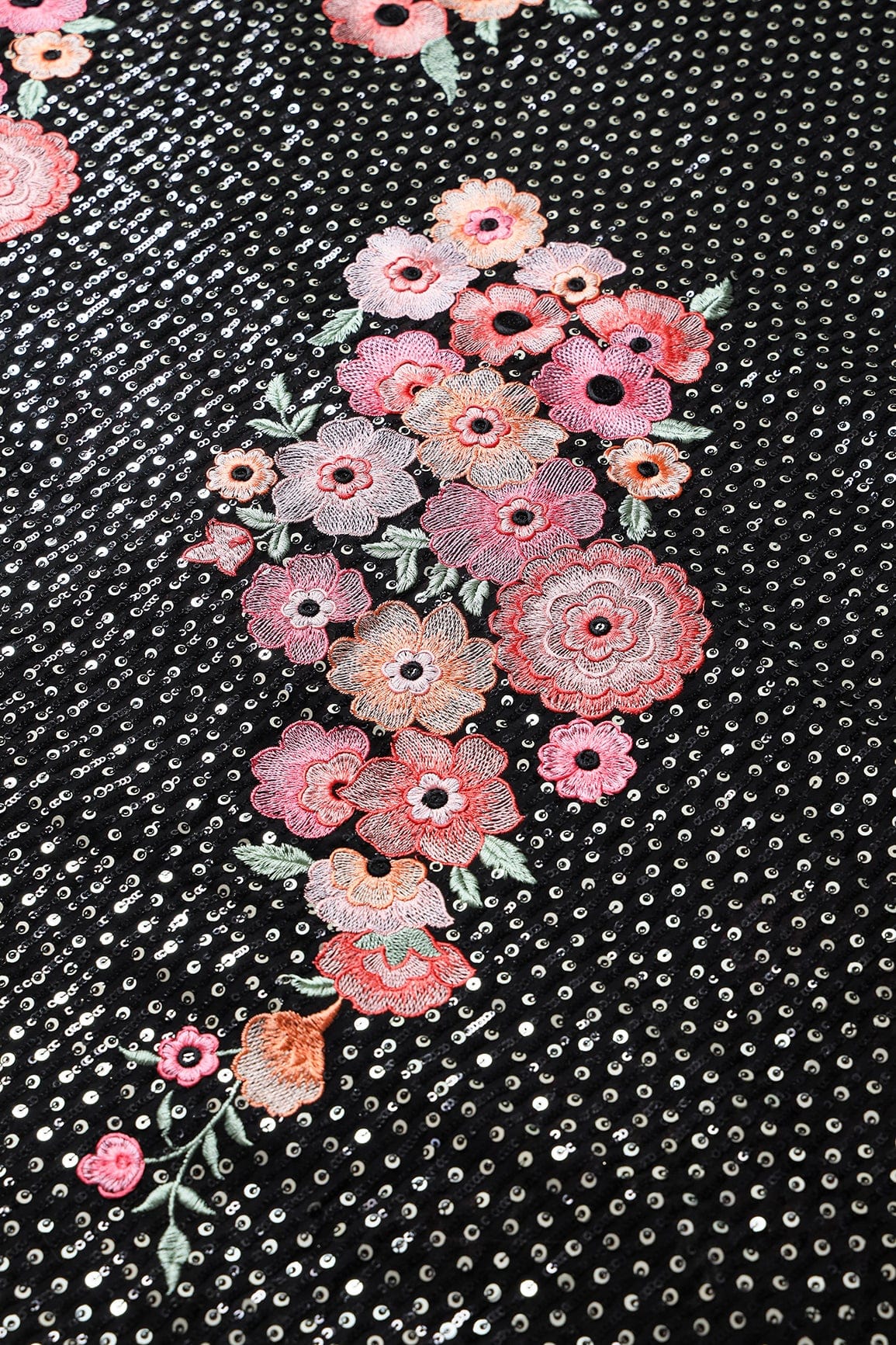 Gorgeous Multi Color Floral Embroidery With Sequins Work On Black Viscose Georgette Fabric - doeraa