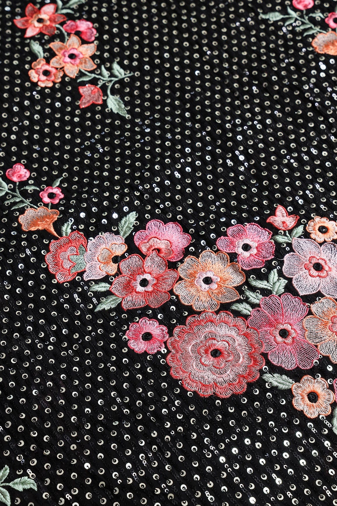 Gorgeous Multi Color Floral Embroidery With Sequins Work On Black Viscose Georgette Fabric - doeraa