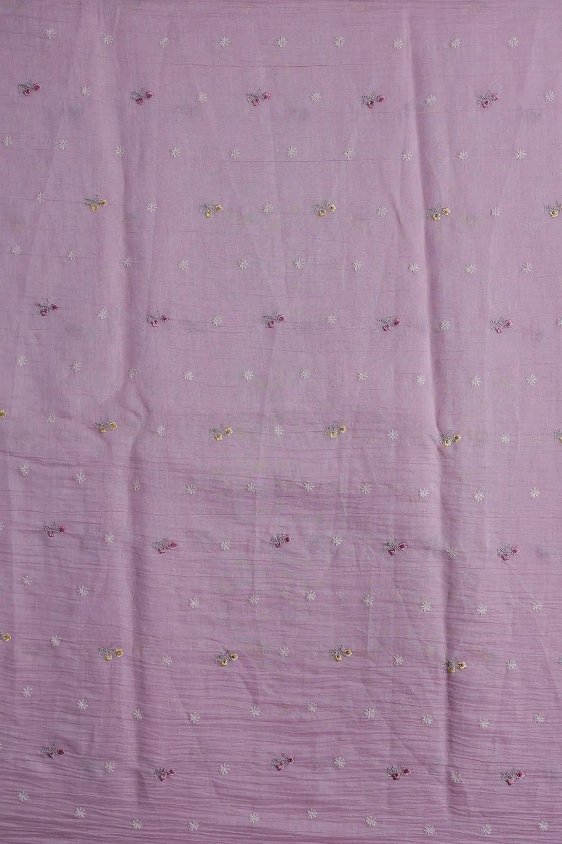 Gorgeous Multi Thread With Sequins Floral Embroidery Work On Pink Pure Mul Chanderi Silk Fabric - doeraa