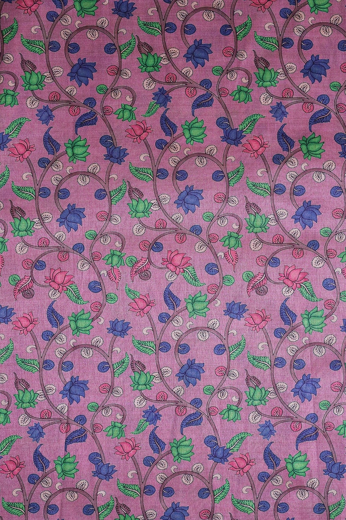 Green And Blue Color Floral Pattern Digital Print On Lilac Mulberry Silk Fabric - doeraa