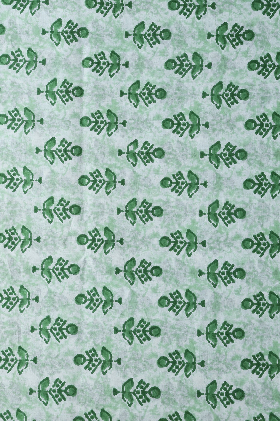 Green And Off White Floral Print On Pure Cotton Fabric - doeraa