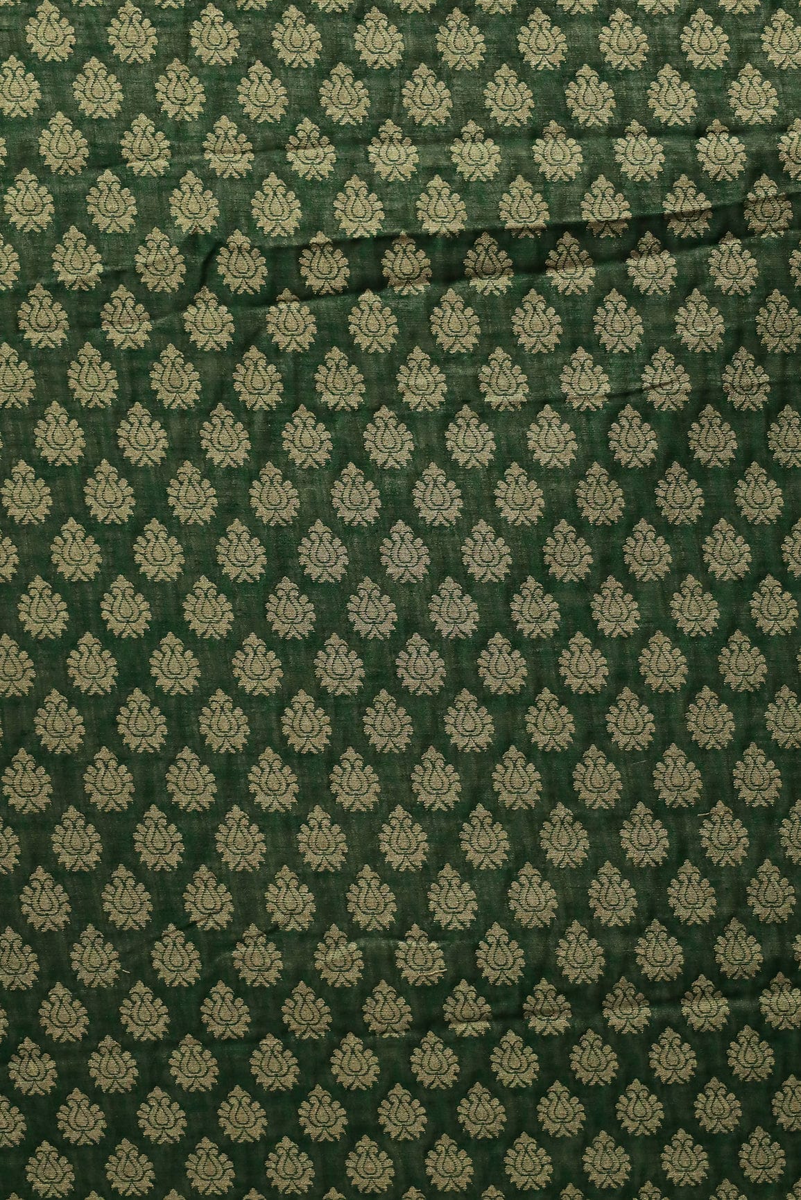 Green Ethnic Booti Pure Taspa Jute Banarasi Jacquard Fabric - doeraa