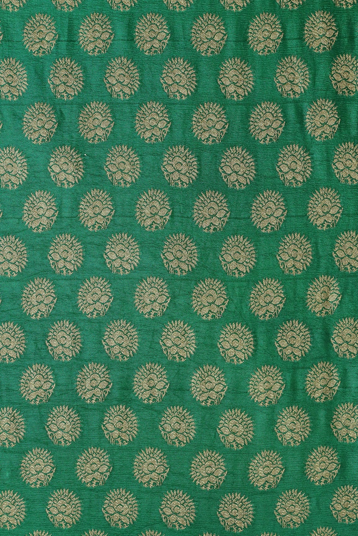 Green Floral Booti Pure Rich Silk Banarasi Jacquard Fabric - doeraa