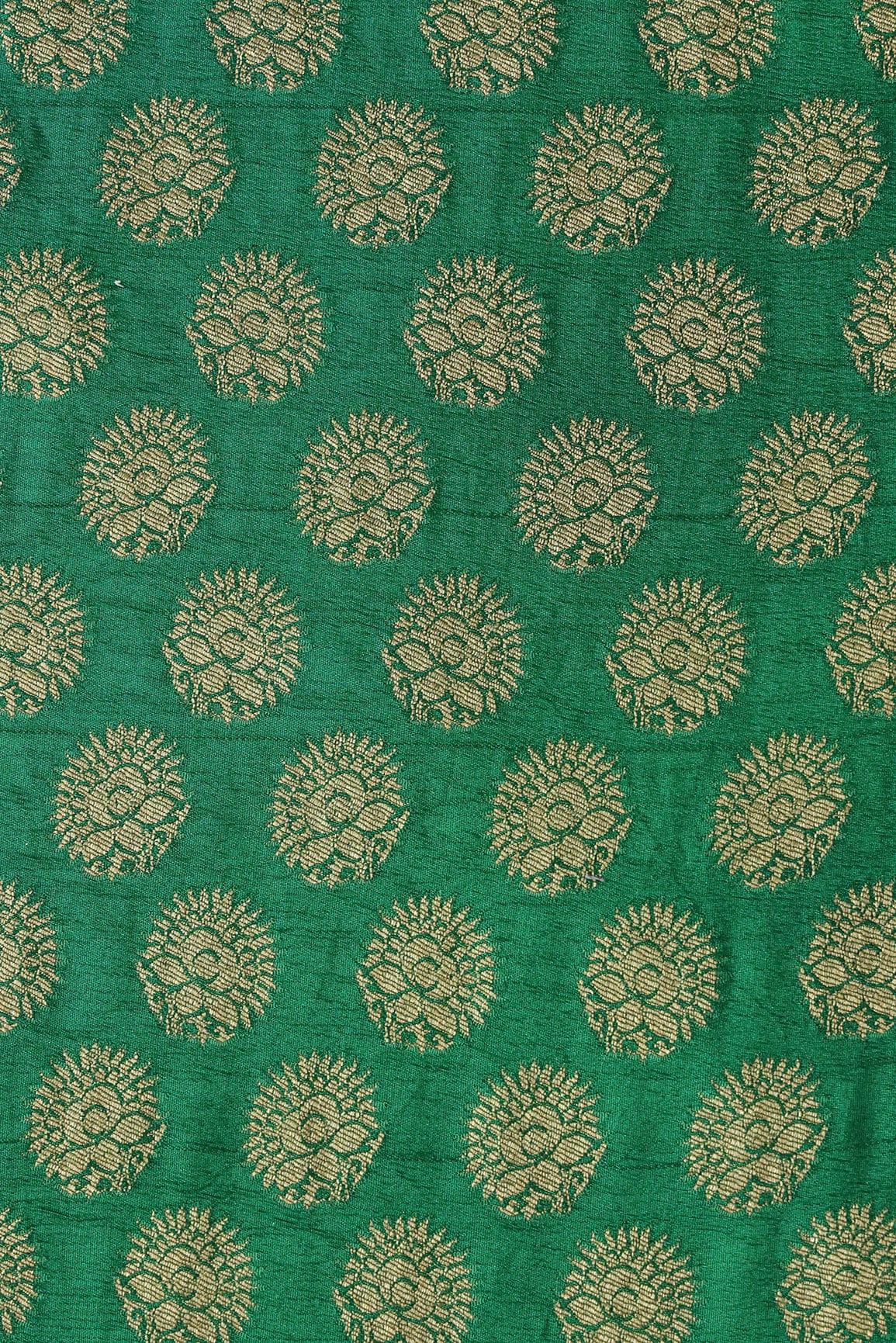 Green Floral Booti Pure Rich Silk Banarasi Jacquard Fabric - doeraa