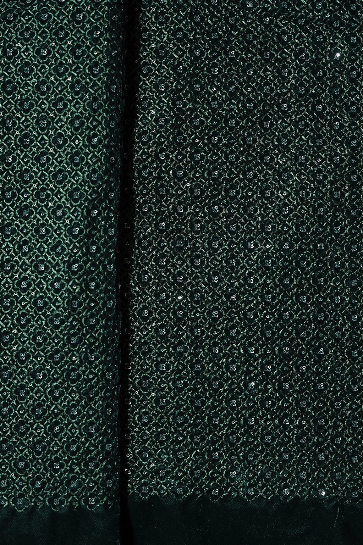 Green Thread With Sequins Small Checks Embroidery Work On Bottle Green Velvet Fabric - doeraa